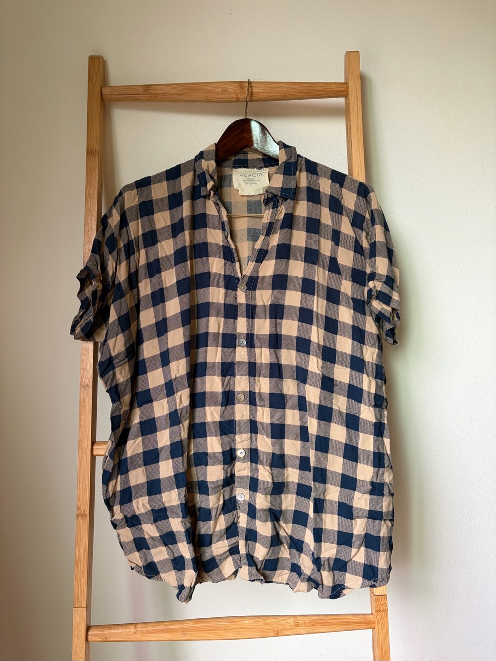 acacia swimwear Mombasa Navy & Cream Check Short-Sleeve Button-Up